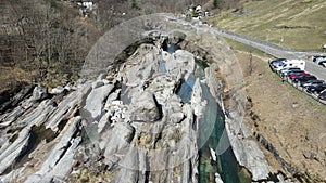 The famous roman bridge of Lavertezzo on Verzasca valley on the Swiss alps