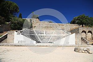 Famous ruins of the Rhodes Acropolis Amphitheatre and ancient Olympic stadium in Rhodes town.