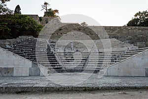 Famous ruins of the Rhodes Acropolis and ancient olympic stadium in Rhodes town.