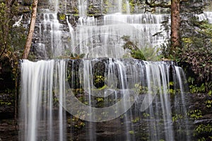 Famous Russel Falls closeup on flowing water, Mount Field Nation