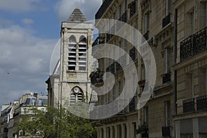 Famous Saint Nicolas du Chardonnet church and another ancient building on the street