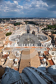 Famous Saint Peter& x27;s Square in Vatican, aerial view of the city Rome, Italy.