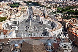Famous Saint Peter& x27;s Square in Vatican, aerial view of the city Rome, Italy.