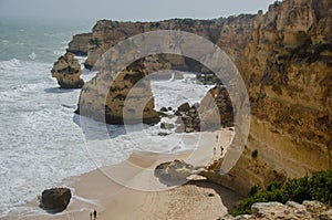 Famous sandy Praia da Marinha beach near Lagos, Portugal.