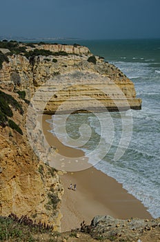 Famous sandy Praia da Marinha beach near Lagos, Portugal.