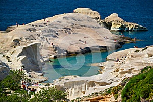 Famous Sarakiniko beach on Milos island in Greece