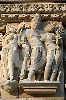 Famous scenes on the wall of hindu temple in Khaj