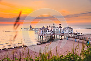 Sellin Pier at sunrise, Baltic Sea, Germany photo