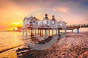 Sellin Pier at sunrise, Baltic Sea, Germany photo