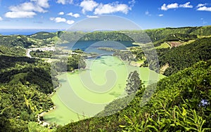 The famous Sete Cidades panorama from Vista do Rei, Sao Miguel, Azores