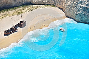 Famous shipwreck bay, Navagio beach, Zakynthos island, Greece. One of the most popular places on the planet