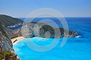 Famous shipwreck bay, Navagio beach, Zakynthos island, Greece. One of the most popular places on the planet