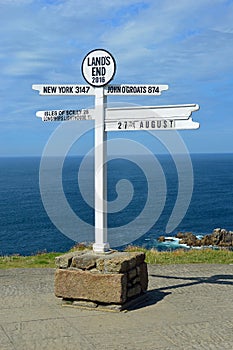 The famous sign post at land`s end, Cornwall, England