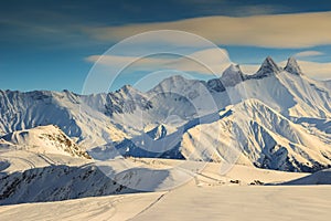 Famous ski resort and beautiful peaks,Aiguilles D'Arves,Les Sybelles,France