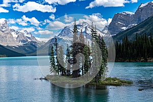 Famous Spirit Island on Maligne Lake in Jasper National Park Canada