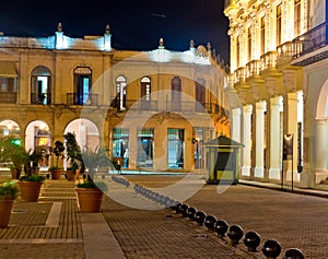 Famous square in Old Havana illuminated at night