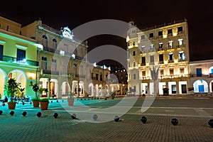 Famous square in Old Havana illuminated at night