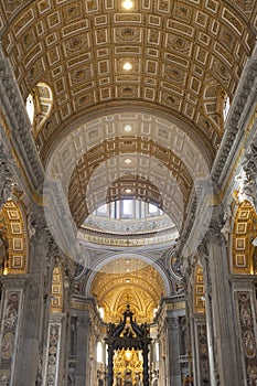 Famous St. Peter basilica interior. Vatican landmark. Catholicism. Rome, Italy