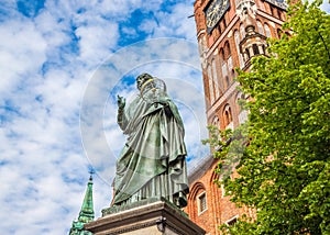 Famous statue of astronomer a Mikolaj Kopernik in Torun.