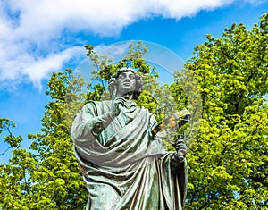 Famous statue of astronomer a Mikolaj Kopernik in Torun.