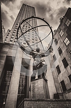 The famous Statue of Atlas holding the celestial spheres in New