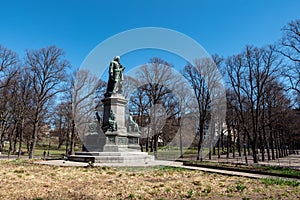 Famous statue of botanist Carl Linne Linnemonumentet in Humlegarden, Stockholm