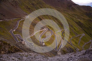 Famous Stelvio pass in Italian mountains, scenic and dangerous road