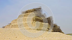 The famous step pyramid of Djoser in the scaffolding