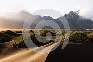 Famous Stokksnes mountains on Vestrahorn cape