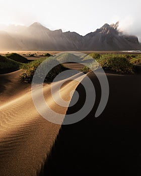 Famous Stokksnes mountains on Vestrahorn cape