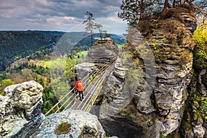 Famous stone formations near Bastei bridge in Germany, Saxon Switzerland