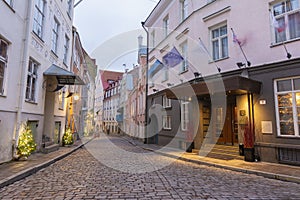 Famous street in Tallin with Christmas tree