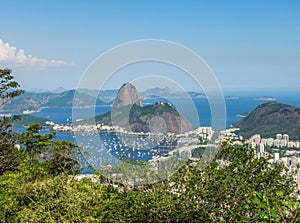 The famous Sugar Loaf Mountain and the Guanabara Bay, a tourist attraction in Rio de Janeiro, Brazil.