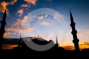 Famous Sultanahmet or Blue Mosque in Istanbul city at sunset