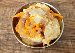 Famous sweet indain dessert with bowl called Imarti jalebi with Rabri