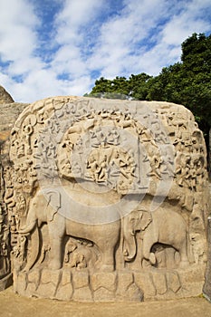 Famous Tamil Nadu landmark, UNESCO world heritage - Shore temple, world heritage site in Mahabalipuram,South India,