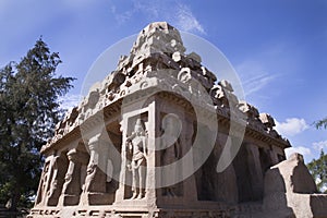 Famous Tamil Nadu landmark, UNESCO world heritage - Shore temple, world heritage site in Mahabalipuram,South India