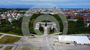 Famous Theresienwiese in Munich - the grounds of the Original Oktoberfest - aerial view