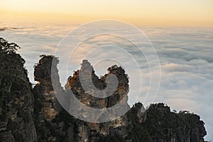 The famous Three Sisters sandstone  of the Blue Mountains in New South Wales, Australia