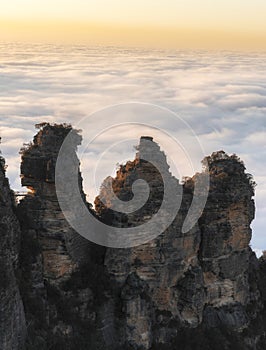 The famous Three Sisters sandstone  of the Blue Mountains in New South Wales, Australia