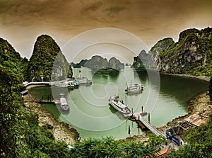 Famous daily tour boats , Island in Halong Bay, Vietnam