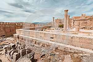 Acropolis of Lindos. Ancient architecture of Greece. Travel destinations of Rhodes island