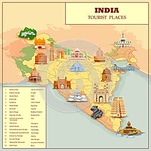 Famous Tourist attraction Place Map Of India