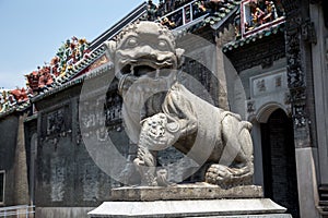 The famous tourist attractions in Guangzhou city China Chen ancestral temple, Qianmen granite carved lions.