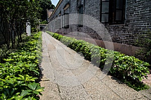 The famous tourist attractions in Guangzhou city Chinese Chen ancestral hall, paved with hard granite pavement.