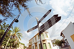 Famous tourist landmark on signpost in northern part of Nicosia, Cyprus