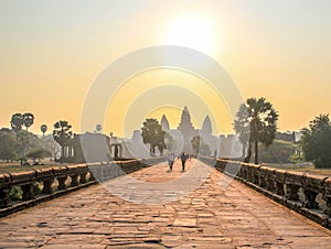 Famous and touristic cambodian angkor wat at sunrise