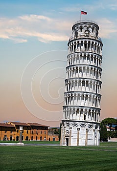 Famous tower in Pisa in Italy, Tuscany at summer during sunset