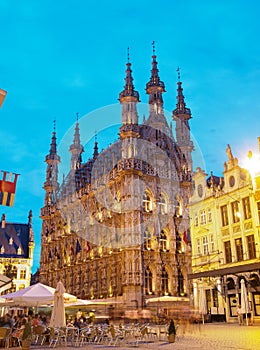 Famous Town Hall in Leuven At Night in Belgium