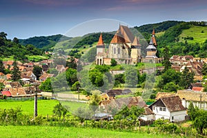 Famous Transylvanian touristic village with saxon fortified church, Biertan, Romania